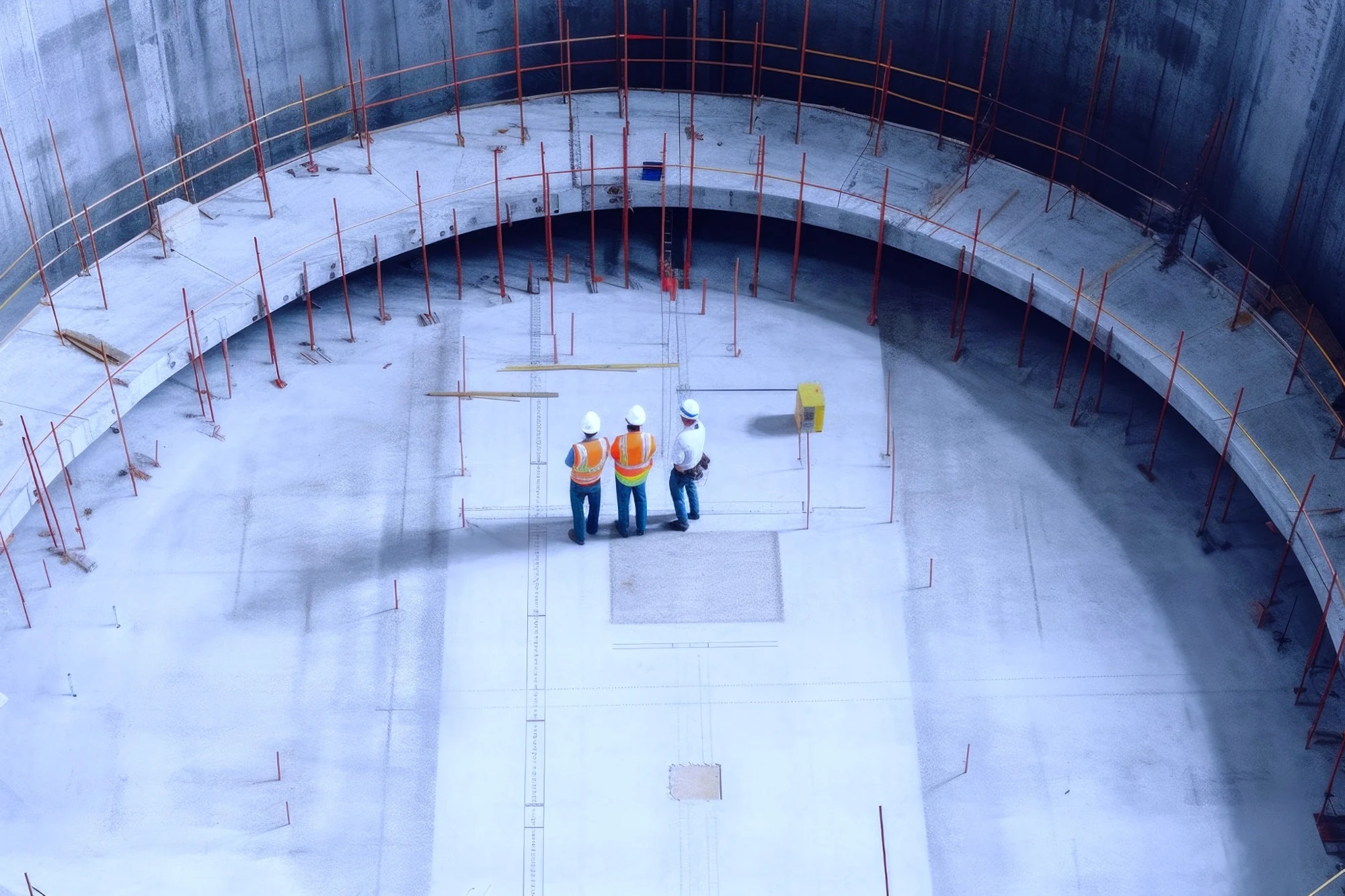 Engineers reviewing a large concrete structure